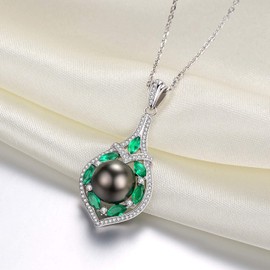 VIKI LYNN Tahitian Cultured Black Pearl Pendant Necklace 10-11mm AAA Quality Sterling Silver CZ for Women