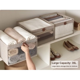 StorageWorks Closet Storage Bins with Clear Window and 2 Handles, Foldable Storage Baskets for Shelves, Extra Large Fabric Organizer, Brown and Beige, 3 Pack