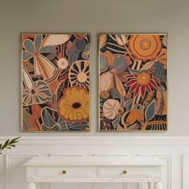 BIGAOYS Boho Floral Wall Art Mid Century Modern Art Abstract Flower Canvas Wall Decor Canvas Wall Art Colorful Botanical Wall Art Room Bedroom Office 16x24inch Unframed Set of 2