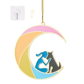 GABROGA Dog Memorial Gift for Loss of Dog, Dog Memorial Suncatcher with Rainbow Bridge, Acrylic Sun Catcher Pet Memorial Gift for Dog Lovers, Dog Remembrance Sympathy Passing Aaway Gift (Moon Shape)