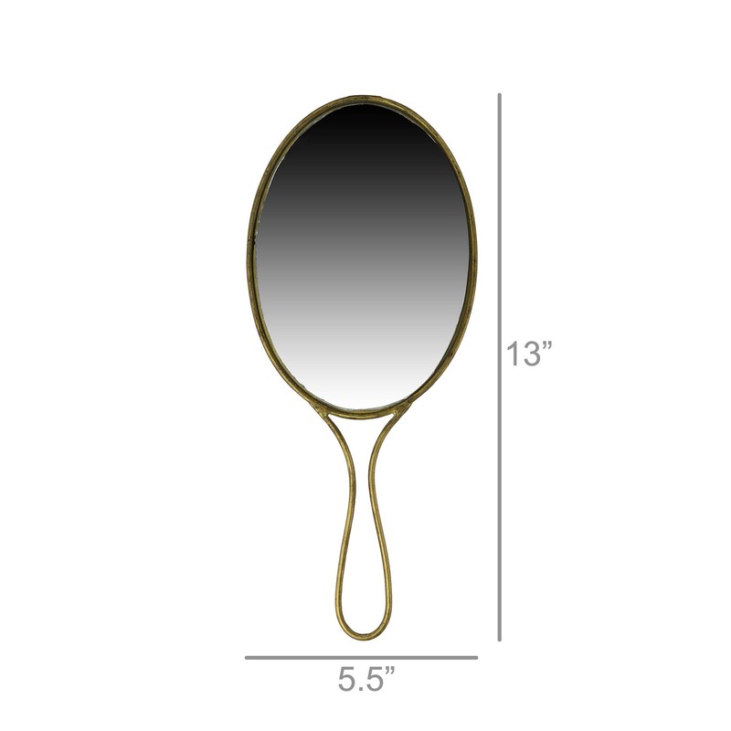 AREOhome 5010-14 Lena Round Hand Mirror, 10.5-inch Height, Brass,6 x