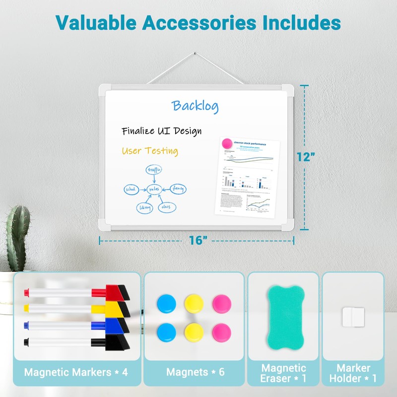 AMUSIGHT Double-Sided White Board, 16" x 12" Dry Erase Board