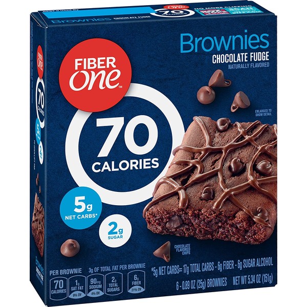 Fiber One Brownies, 70 Calorie Bar, 5 Net Carbs, Snacks, Chocolate Fudge, (pack of 8 - 6ct/pack)