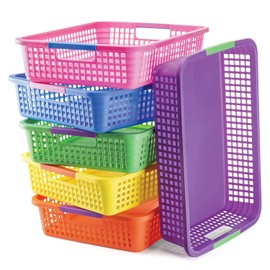 PREXTEX Classroom Storage Baskets for Papers, Crayons, Pencils, and Toy - Storage Plastic Baskets - Pack of 6