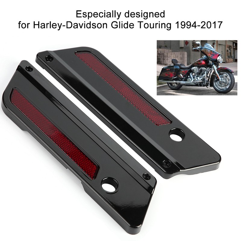 2pcs Motorcycle Saddlebag Latch Cover Reflectors for Glide Touring 94-17