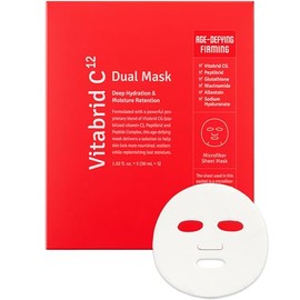 VITABRID C12 Máscara facial coreana de doble máscara para antienvejecimiento, reafirmante, hidratante, nutritiva con péptido altamente concentrado, esencia de vitamina C, hoja de microfibra hipoalergénica, 1.02 onzas líquidas, 5 hojas