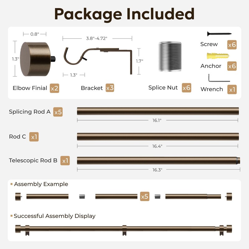 Zeerobee Curtain Rods for Windows 66 to 120, Bronze Curtain