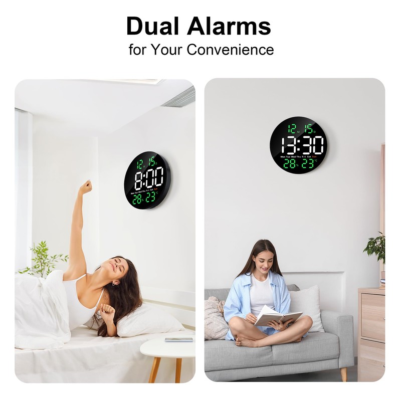 Lafocuse 25 cm Wall Clock Digital LED Large Round Electronic
