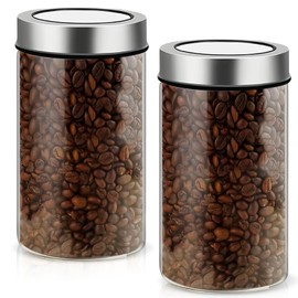 BORDEAG 2 pieces coffee canister, airtight, coffee bean container, 800 ml storage jars with lid, airtight glass, vacuum coffee container, vacuum coffee container, coffee bean storage container,
