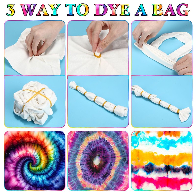 SilTriangle Tie Dye Kit Includes 12 Blank Tote Bags, 12