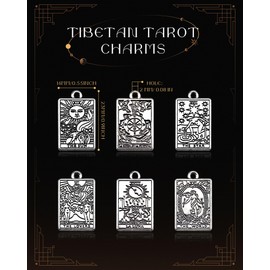 YETOOME 60 Pcs 6 Styles Tibetan Tarot Charms, Rectangle Amulet Sun Charms, Vintage Magic Tarot Card Pendants for Bracelet Necklace Jewelry Making and Crafting