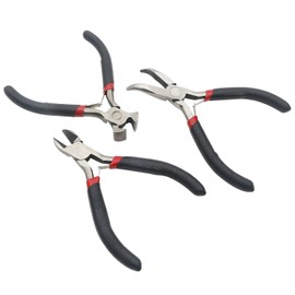 Rowiz 3Pcs Mini Pliers Set-5 Inch Bent Nose Pliers, 4.5 Inch End Cutting Nipper, 5 Inch Diagonal Pliers DIY Jewelry Tool Sets (Black)