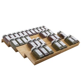 Angimio Bamboo Spice Rack Drawer Organizer - 8 Pieces Set- 10" Wide Per Piece - Combine Pieces Into 20" Wide Rack (10" or 20")