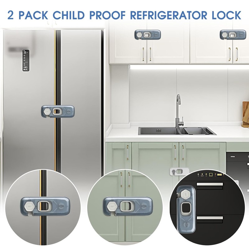 Fridge Locks with Self Adhesive, Refrigerator Latch for Kids, Toddlers