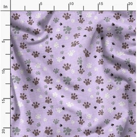 Soimoi Purple Moss Georgette Fabric Paw Dog Print Fabric by metre 42 Inch Wide