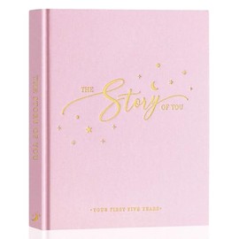 Lanpn Álbum de Recuerdos para Bebé - Libro de Recuerdos de Bebé de Lino - La Historia de Ti - Diario de los Primeros 5 Años de Bebé para Niño o Niña Nuevos Padres (Rosa, 154 Páginas)