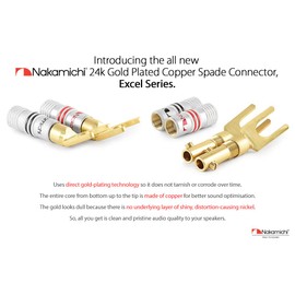 Nakamichi Excel Series 24k Gold Plated Spade Y Banana Plug 12-18 AWG Gauge Size 4mm for Speakers Amplifier Hi-Fi AV Stereo Home Theatre Audio Wire Cable Screw Connector, 10 Pcs (5-Pairs)