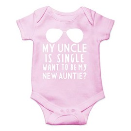 AW Fashions My Uncle Is Single Want To Be My New Auntie Baby Bodysuit Funny Adorable Infant Romper Outfit (6 Months, Pink)