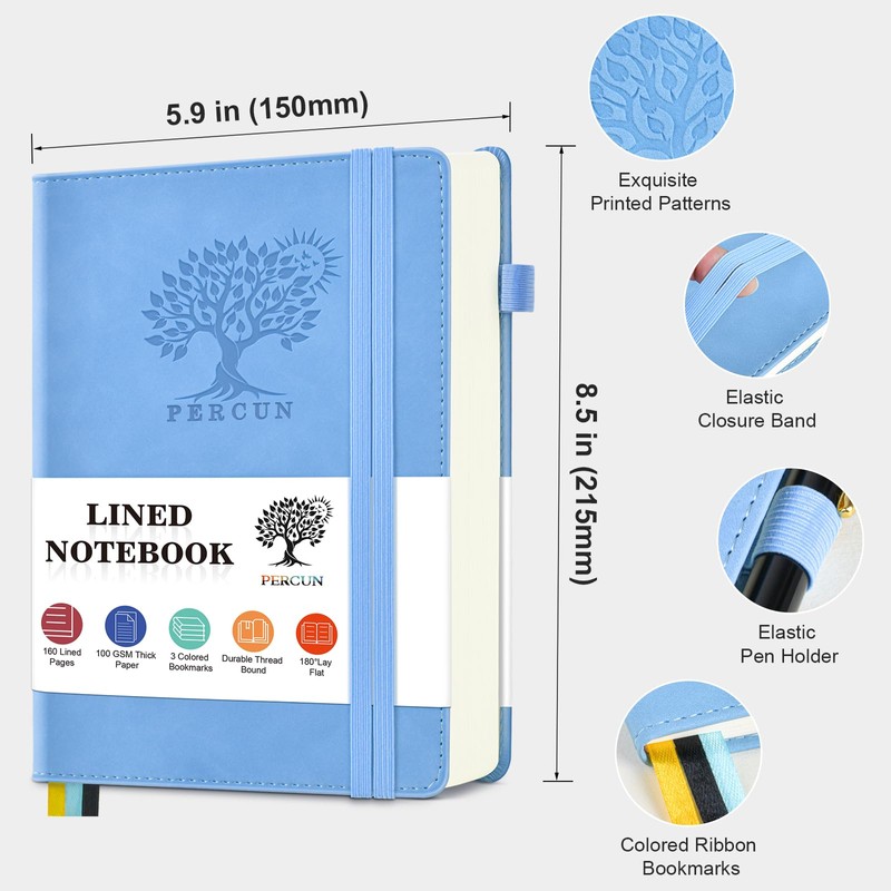 PERCUN Lined Journal Notebook for Men & Women, 160 Pages