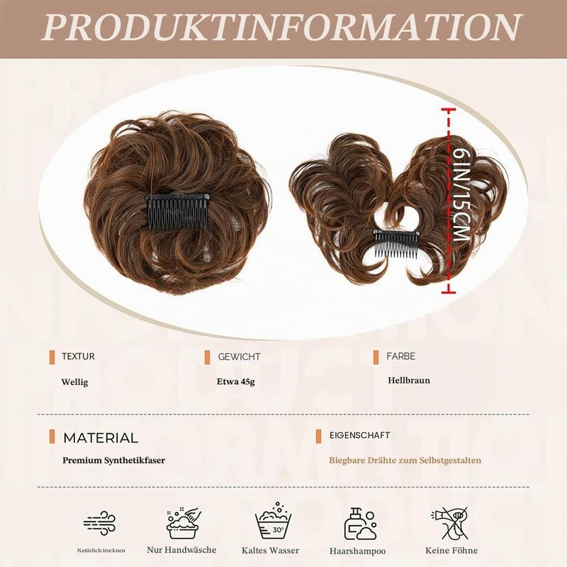 XFSRG Real Hair Extensions with Clip Messy Hair Bun for