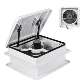Dawot RV Roof Vent Fan 14" RV Vent Fan 12V Roof Vent Fan with Led Light 4 Speed Air Ventilation Ceiling Fan 12" Diameter Blade for Van Ventilation/RV/Trailer/Camper, White lid