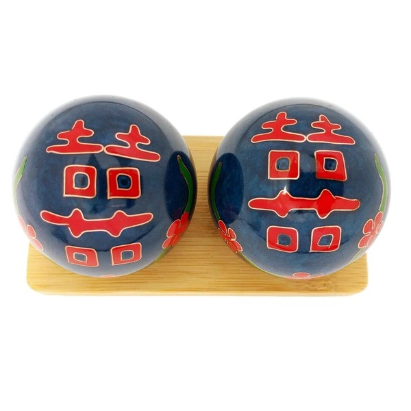 Top Chi Double Happiness Baoding Balls with Bamboo Stand (Large 2 Inch)