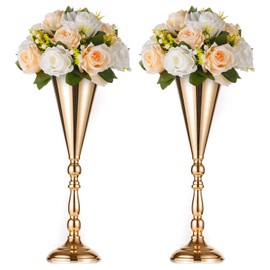 Juego de 2 piezas, jarrón trompeta de flores de metal para mesa, decorativo, centro de mesa para boda, arreglos florales artificiales para aniversario, ceremonia, fiesta, cumpleaños, evento, pasillo