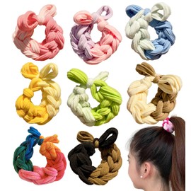 Wenlly 8 Pieces Colorful dopamine bow woven Hair Ties, high elastic Hair Scrunchies, ponytail holders, fashion hair accessories, style C