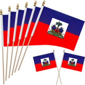 WEITBF 12 Pack 8×12 Inch Haiti Flags Haitian Flags on Stick Mini Handheld Flag Outdoor Decorations