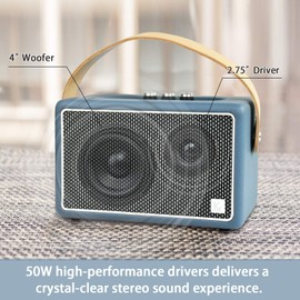 Vintage Bluetooth Speakers, KONEX 40W Leather Portable Wireless Speaker, Bluetooth 4.2 Heavy Bass Music Player, 20H Long Playtime, Mid century modern decor for Home, Office, Party, Gift for Friend