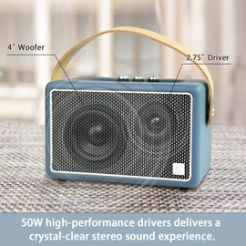 Vintage Bluetooth Speakers, KONEX 40W Leather Portable Wireless Speaker, Bluetooth 4.2 Heavy Bass Music Player, 20H Long Playtime, Mid century modern decor for Home, Office, Party, Gift for Friend