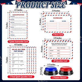 Humyoun 4th of July Friendly Feud Game with 2 Answer Buzzers, Independence Day Feud Cards for Family Game Night Fun Trivia Quiz for Party Office Class Groups Team Building (Red White Blue, Patriotic)