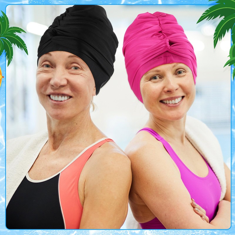 Yearntown 4 Pcs Swim Caps for Women Swimming Turban Polyester