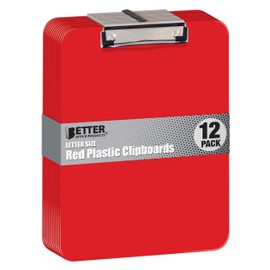 Better Office Products Red Plastic Clipboards, 12 Pack, Durable, 12.5 x 9 Inch, Low Profile Clip, Red, Set of 12