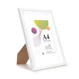 Scholar Tree A4 Frame - 1 Pack,White Picture Frames 21 X 29.7 cm, Wooden A4 Photo Frames with 6x8 Mount, A4 Picture Frames with Stand Tabletop or Wall Hanging