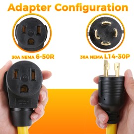 NEMA L14-30P Male to 6-50R Female Plug Adapter 4 Prong to 3 Prong Twist-Lock Welder Generator Power Cord, L14-30P Twist-Lock Male to Welder 6-50R Female (125/250V, 30A)