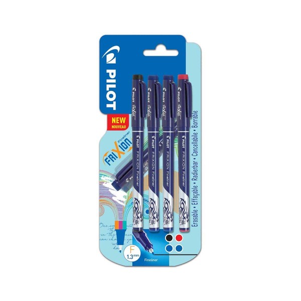 Pilot Frixion Erasable Fineliners Pack of 4 Black/Blue/Blue/Red(Assorted)