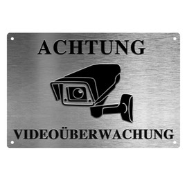 Private Property No Trespassing Sign - 12x8 inches Rust-Free Aluminum - Video Surveillance Signs Outdoor Security - Weatherproof & Durable Metal Warning Sign for Home, Yard, Business (DE silber 2329)