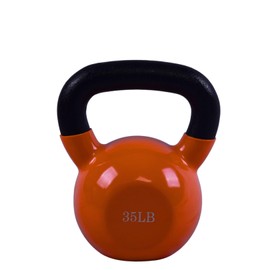 BESEA Orange Vinyl Coated Kettlebell 35lbs, Wide Grip Handle, Stable Flat Base, Strength Training, Durable kettle bells