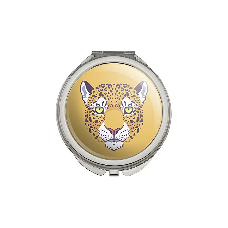 Gold Spotted Leopard Face Compact Travel Purse Handbag Makeup Mirror