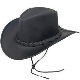 Pamposh Cowboy Hat Women Men Real Leather Western Style Wide Brim Cowgirl Hat Shapeable Lightweight Handcrafted Durable Bush Hat Black