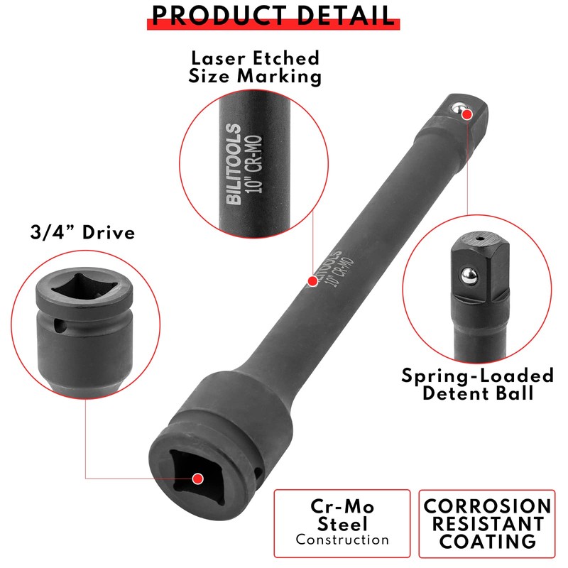 BILITOOLS 3/4" Drive Impact Extension Set 4", 6", 10" CR-MO