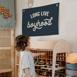 CEBTHN Long Live Boyhood Banner – Linen Canvas Wall Hanging Flag, Boys Room & Nursery Decor, Playroom Wall Art, Baby & Toddler Room Decoration, 20x30 Inch - Navy Blue
