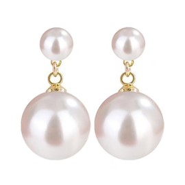 Double Ball Simulated Pearl Dangle Drop Earrings Elegant Double Beads Earrings for Women - White