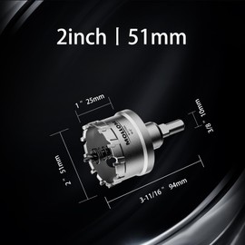 Mollom (2''|51mm) Heavy Duty Carbide Hole Saw with 2 Pilot Drill Bits, Hole Cutter cuts Stainless Steel, mild Steel, Iron, Copper, Brass, Plastic