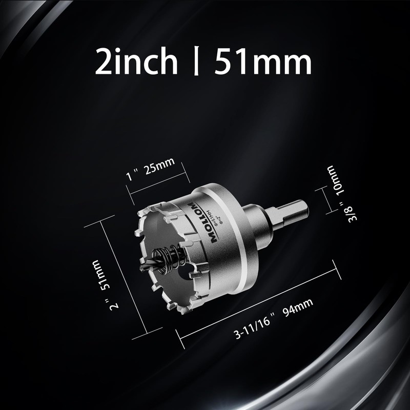 Mollom (2''|51mm) Heavy Duty Carbide Hole Saw with 2 Pilot