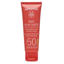 Apivita Bee Sun Safe hydra fresh tinted gel-crema facial SPF50 - Crema solar hidratante no grasa con propóleo, algas marinas y ácido hialurónico - Protección contra rayos UV, IR y luz azul