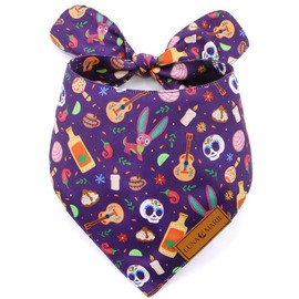 LunaMarie - Luxury Pet Birthday Bandanas -Premium & Silky Poly Fabric | 100% Handmade | Custom Shape Dual Layered (Day of The Dead, Large)