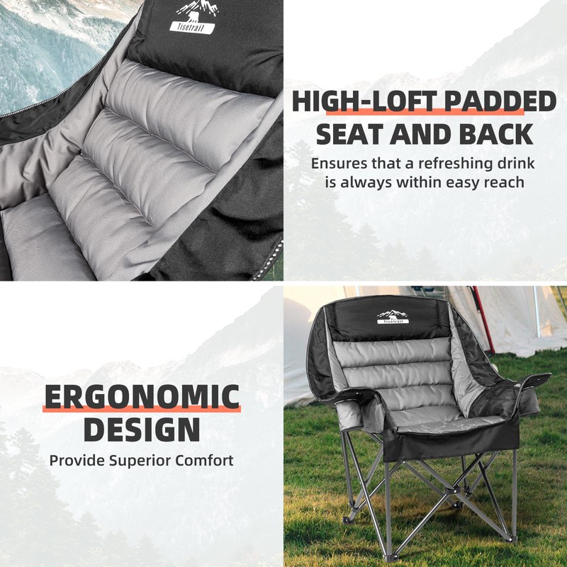 Tisetrail Oversized Padded Camping Chair Extra Large Camp Chairs for