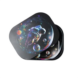 FANVANAI Metal Tray with Soft PVC Magnetic Lid Small Cute Decorative Tray Ideal Storage for Home or on The Go, 7"" x 5.5"" (Black- Astronaut)